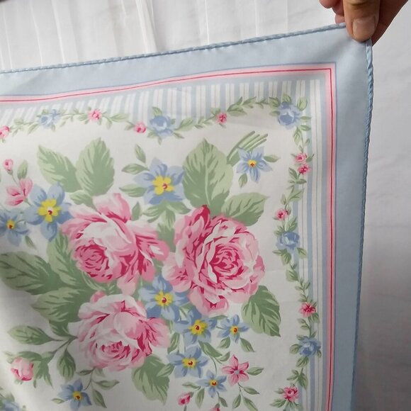 Vintage Avon Blue Pink Floral Striped Cottagecore Boho Prairie Scarf - Picture 5 of 10